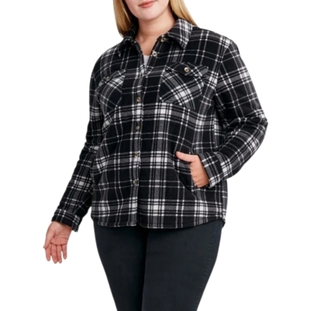 Plaid Sherpa Lined Shirt Jacket Womens M - Picture 2 of 8